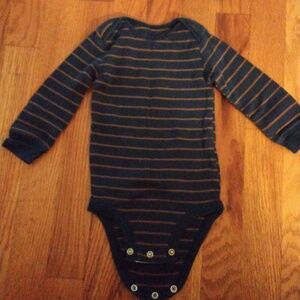 Carters 12m Navy Blue and Brown Striped Long Sleeve Onsie EUC